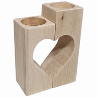 Hobby Group Teelichthalter aus Holz, Doppelherz, 10 x 5 x 14 cm