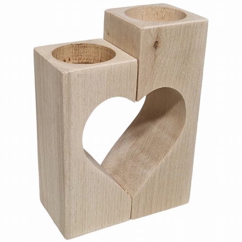 Hobby Group Teelichthalter aus Holz, Doppelherz, 10 x 5 x 14 cm