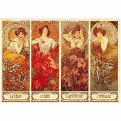 D-Toys Puzzle Alphonse Mucha Kunst 1000 Teile - Edelsteine und Blumen