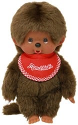 Monchhichi Jongen bruin met slab rood (20cm)