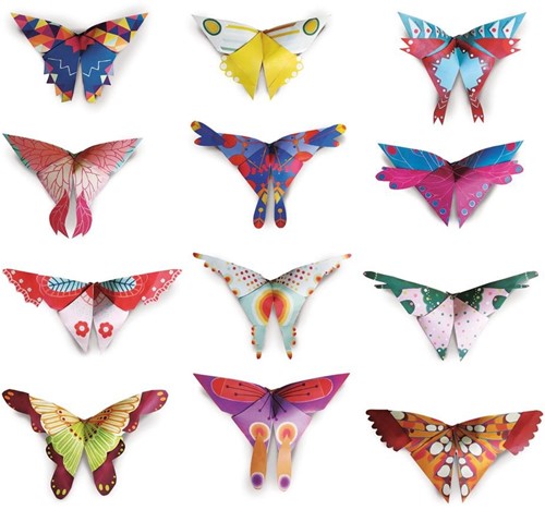 Ludattica Origami Spielzeug - Schmetterlinge Bastelset Papier Filz 12 Stück