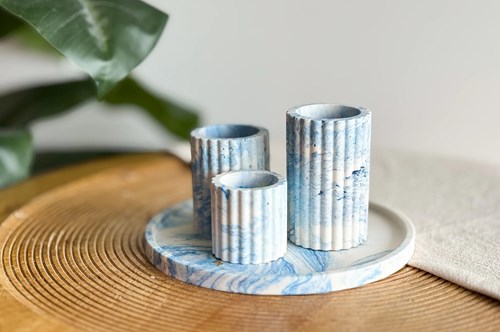 Little Creations DIY Gießharz Set - Kerzenhalter und Tablett Blau Pigment