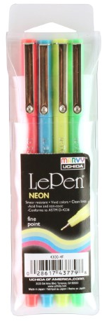 Marvy Uchida Fineliner Set Neon Farben 0,3mm - 4 Stück Stifte