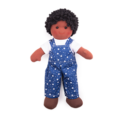 BigJigs Puppe Leon - Stoff Babypuppe blau 28cm für Kinder