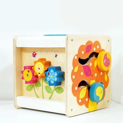 Le Toy Van – Pädagogischer Petilou Multi-Sensorikwürfel aus Holz mit Drehrad | Für Mädchen & Jungen | Geeignet für Kinder ab 2 Jahren