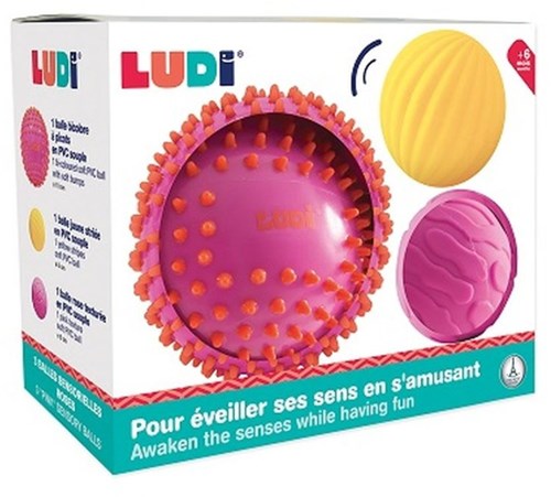 Ludi sensorische Bälle rosa Set – Babyspielzeug, 3 Stück