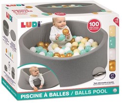 Ludi Bällebad rund - Stoff-Spielpool mit 100 Bällen für Babys