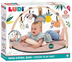 Ludi Spielmatte mit Holz-Bögen - Baby Gym Spieldecke mit Aktivitäten
