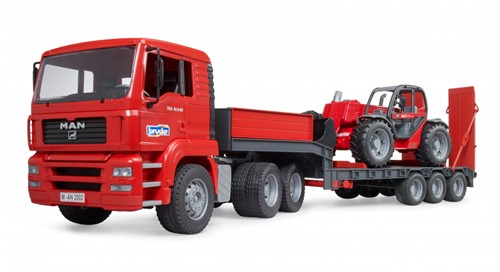 Bruder MAN TGA Tieflader LKW mit Manitou MLT633 Spielzeugauto-3