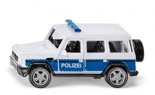 SIKU 2308, Mercedes-AMG G65 Polizeiauto mit Anhängerkupplung, 1:50, Metall/Kunststoff, Blau/Weiß, Auswechselbare Reifen