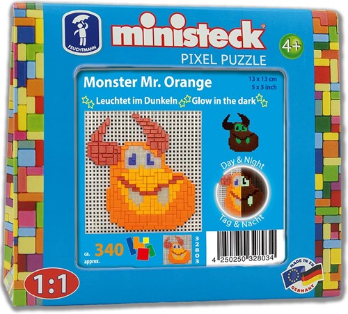 Ministeck Pixel Puzzle Glow in the Dark Glowmonster Mr. Orange Reiseverpackung - Kreatives Spielzeug 340-teilig
