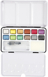 Creativ Company Aquarellfarbe Metallic Set - 12 Farben mit Pinsel