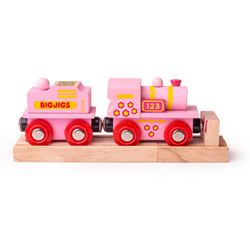 BigJigs Holzspielzeug 123 Lokomotive mit Waggon - rosa - Spielzeugzug