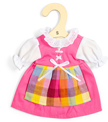 BigJigs Puppenkleidung rosa Kleid mit Schürze - Puppenkleid 25cm