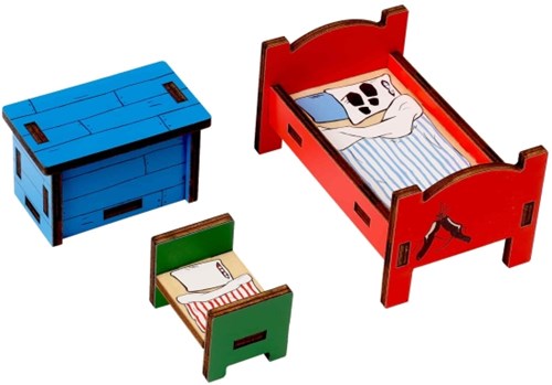 Kinderboeken Pippi Langstrumpf Holz Puppenhaus Schlafzimmer Möbelset Villa Kunterbunt