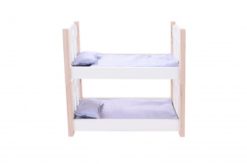 Angel Sports Puppen Etagenbett Holz grau-weiß mit Bettwäsche-2