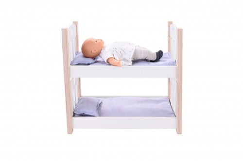 Angel Sports Puppen Etagenbett Holz grau-weiß mit Bettwäsche-3