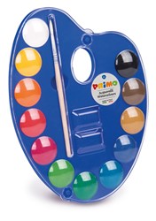 Primo Aquarellfarben-Set - 12 Farben Wasserfarben in Kunststoffbox mit Pinsel