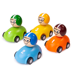 BigJigs Spielzeug Rennwagen Pull Back - bunte Spielzeugautos