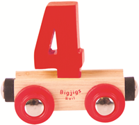 BigJigs Holzeisenbahn Wagen Zahl 4 - Spielzeugzug für Kinder