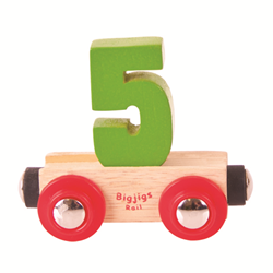 BigJigs Holz Eisenbahnwagen Zahl 5 - buntes Spielzeugzug Zubehör