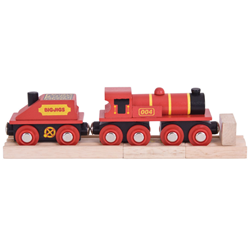BigJigs Holzeisenbahn mit Waggon - rot - Spielzeugzug