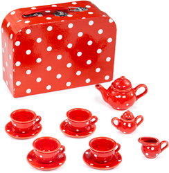 Bigjigs Rot gepunktetes Porzellan-Teeset