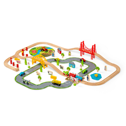 BigJigs Holz Eisenbahnset Land - Spielzeug Zugstrecke und Straße