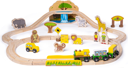 BigJigs Safari Zug Holzspielzeug Set - 38-teilig - bunt