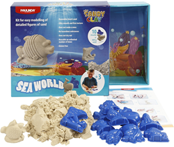 Sandy Clay Spielsand Seaworld 600g mit Förmchen und Hintergrund