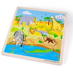 BigJigs Holz Sound Puzzle - Safari Tiere Geräusche Spielzeug