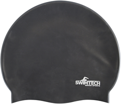 SwimTech Silikon Schwimmkappe schwarz - bequeme Badekappe für Erwachsene