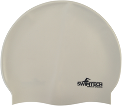 SwimTech Silikon Badehaube weiß - komfortable Schwimmkappe für Erwachsene