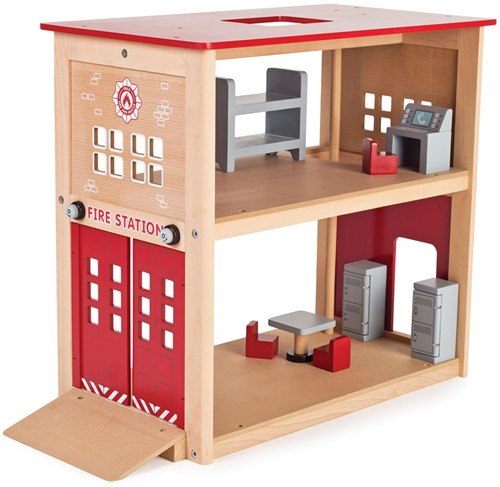 Tidlo Feuerwehrstation Holzspielzeug Spielset für Kinder