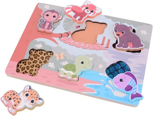 Jouéco Holzpuzzle The Wildies Family weiche Taschen Lernspielzeug-2