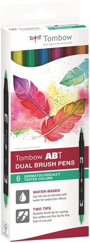 Tombow Tombow ABT Dual Brush Pen Set 6 Stück Dermatologisch getestete Farben