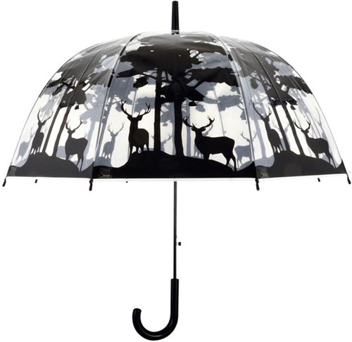 Esschert Design Regenschirm transparent Waldtiere Hirsch Motiv