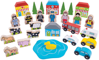 BigJigs Holz Eisenbahn Zubehör - Erweiterungsset mit Figuren & Gebäuden