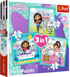 Trefl Puzzle Gabby's Dollhouse - 3-in-1 Kinderpuzzle - 20 Teile - buntes Karton