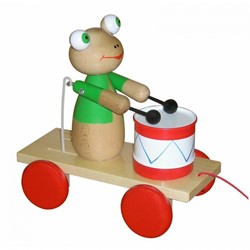 Miva Trekfiguur kikker met trommel (gekleurd)