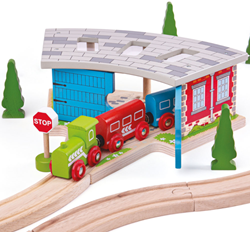 BigJigs Holz Eisenbahn Lokschuppen für 3 Züge - Spielzeug Zubehör