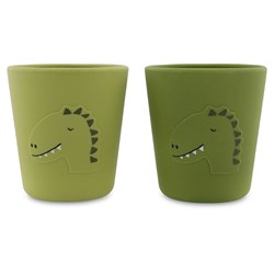 Trixie Silikon Becher 2er Pack Mr. Dino - langlebige Kinderbecher grün