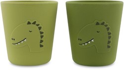 Trixie Silikon Becher 2er Pack Mr. Dino - langlebige Kinderbecher grün