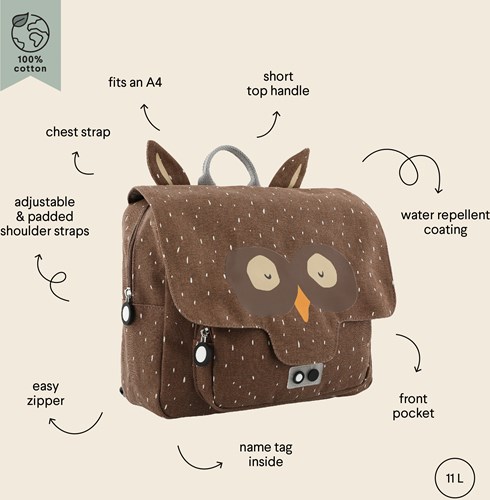 Trixie Schultasche Rucksack Mr. Owl - wasserabweisend und robust für Kinder-2