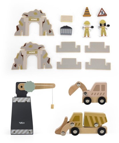 Tryco Holz-Eisenbahn Baustellen-Erweiterungsset - Spielzeug Zubehör Set