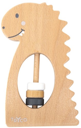 Tryco Holz Rassel Dino - Babyspielzeug - Fördert Sinne und Motorik
