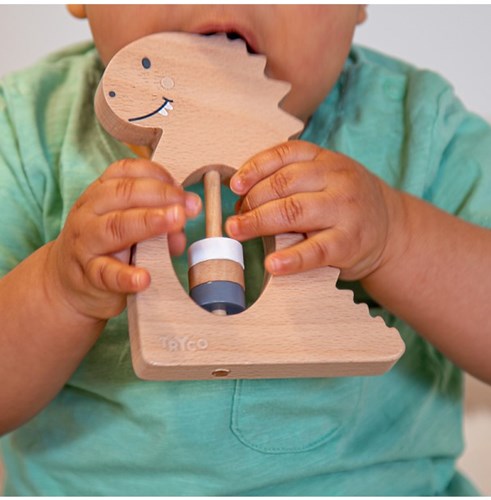 Tryco Holz Rassel Dino - Babyspielzeug - Fördert Sinne und Motorik-2