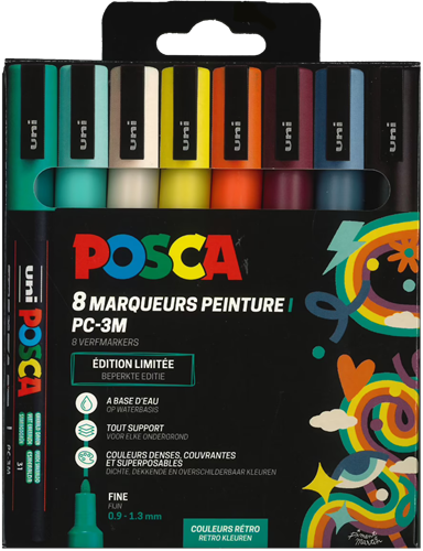 Posca Marker-Set Retro Farben - PC3M 8 Stück kreative Brushpen