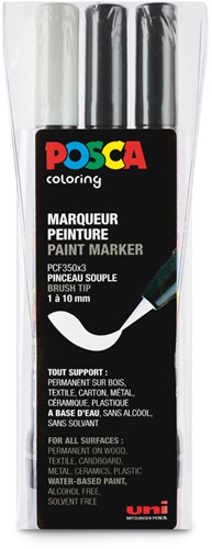 Uni Posca Uni Posca Penseel 3 Set F350 Zwart Wit