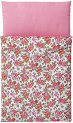 Van Dijk Toys Bettdecke für Holzpuppenwagen - Blumendruck - Rosa mit Rot